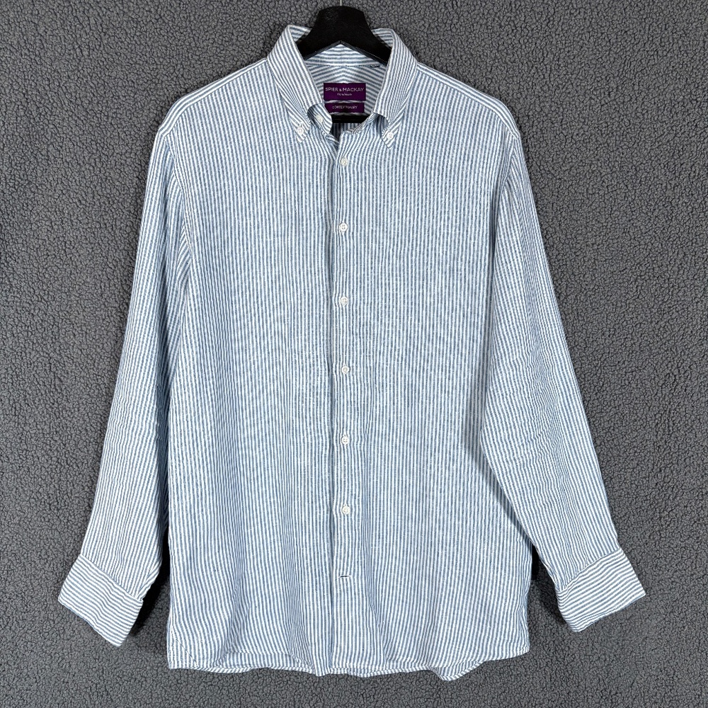 Spier & Mackay 100% Linen Striped Long Sleeve Button Down Shirt Men's Size 16.5